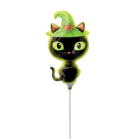 Globo hinchado con varilla de gato brujo Halloween de 18,5 x 35,5 cm - Anagram