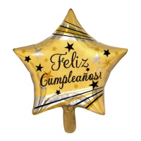 Globo de estrella dorada y plateada de Feliz Cumpleaños de 45 cm