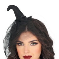 Sombrero de bruja mini con velo negro