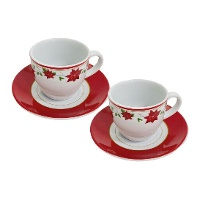 Tazas de 80 ml de Navidad flor de pascua con plato - 2 unidades