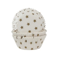 Cápsulas para cupcakes blancas con estrellas doradas - House of Marie - 50 unidades