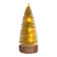 Árbol de Navidad con base de madera y luces de 20 cm