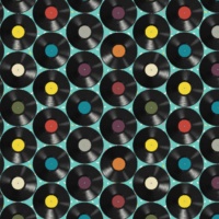 Tela de algodón Vinilo Discos - Indigo