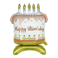 Globo de tarta con velas Happy Birthday con pie de 83 cm