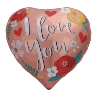 Globo de corazón de I Love You con flores de 45 cm