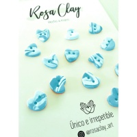 Botones de corazón azules de 1,5 cm - Rosa Clay - 8 unidades