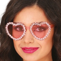 Gafas de corazones rosas con brillantes
