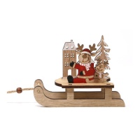 Trineo de madera con motivos navideños de 15 x 5 x 10,5 cm