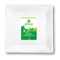 Platos de 26 cm cuadrados de cartón biodegradable blanco - 3 unidades