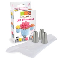 Kit de mangas desechables con boquillas de acero de flores - Scrapcooking - 6 unidades