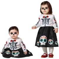 Disfraz de esqueleto Catrina blanco para bebé niña