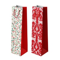 Bolsa regalo para botella de 35 x 10 x 8 cm Natural Christmas surtida - 1 unidad