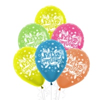 Globos de látex de Feliz cumpleaños neón de 30 cm - Sempertex - 12 unidades