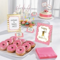 Pack de decoración mesa de primer cumpleaños rosa - 12 unidades