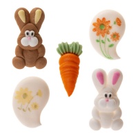 Figuras de azúcar de conejos, zanahorias y flores de pascua - 48 unidades