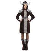 Disfraz de vikingo marrón y gris para mujer