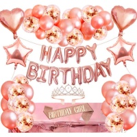 Kit de globos y accesorios para cumpleaños rosa dorado - Monkey Business - 61 unidades
