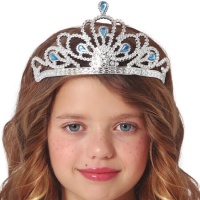Diadema de corona de princesa con piedras azules infantil