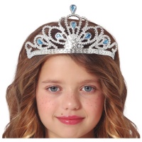 Diadema de corona de princesa con piedras azules infantil