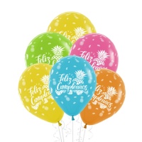 Globos de látex de Feliz cumpleaños Hawaiano de 30 cm - Sempertex - 12 unidades