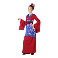 Disfraz de geisha rojo y azul para niña