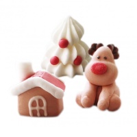 Figuras de azúcar 3D de reno, árbol y casita navideña de 3 cm - Scrapcooking - 3 unidades