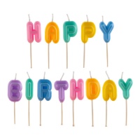 Velas de Happy Birthday de colores de 8 cm - Dekora - 13 unidades