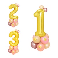 Bouquet globos de número dorado y rosa - 19 piezas
