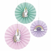 Colgantes de abanico de unicornios y arcoíris - 3 unidades