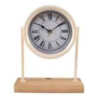 Reloj de mesa blanco con base de madera - DCasa