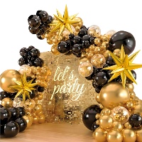 Kit de globos dorado y negro con estrellas - 100 unidades