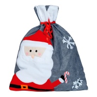 Saco de Papá Noel gris con dibujo de 50 x 60 cm