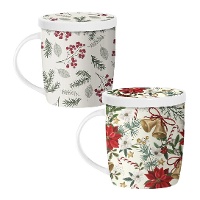 Taza de 350 ml de flores de Navidad con filtro para té - 1 unidad