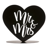 Figura para tarta de boda MR & MRS en corazón negro de metal de 14,5 cm