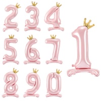 Globo de número rosa con corona de 84 cm - PartyDeco