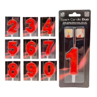 Vela bengala con número rojo de 6,7 cm - 1 unidad