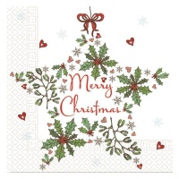Servilletas blancas Merry Christmas con estrella y adornos de 16,5 x 16,5 cm - 20 unidades