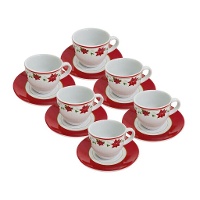 Tazas de 80 ml de Navidad flor de pascua con plato - 6 unidades