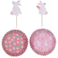 Cápsulas para cupcakes con picks de conejitos de Pascua - PME - 24 unidades