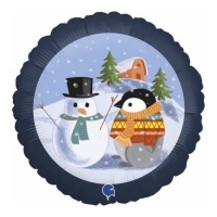 Globo redondo de pingüino y muñeco de nieve de 46 cm - Grabo