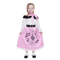 Disfraz de años 50 con notas musicales para niña