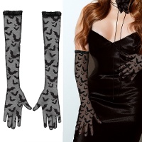 Guantes largos con murcielagos negro de 38 cm