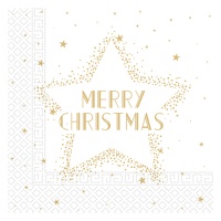 Servilletas blancas Merry Christmas con estrellas de 16,5 x 16,5 cm - 20 unidades