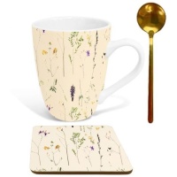 Taza de 300 ml Rosemary con cuchara y posavasos - DCasa