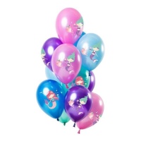 Globos de látex metalicos de Sirena de 27 cm - 12 unidades