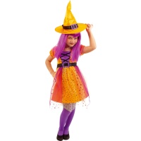 Disfraz de bruja fantasía naranja para niña