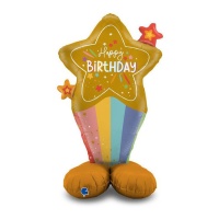 Globo de estrellas y arcoíris con base de Happy Birthday de 71 x 125 cm - Grabo