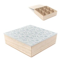 Caja para té Flores azul - 9 compartimentos