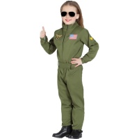 Disfraz de piloto de caza verde militar infantil