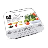 Envase de aluminio desechable cuadrado con tapa de 24,5 x 24,5 x 5,7 cm - 3 unidades